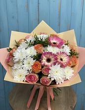 Букет цветов из:  Розы, Герберы и Хризантемы в Винодельненском