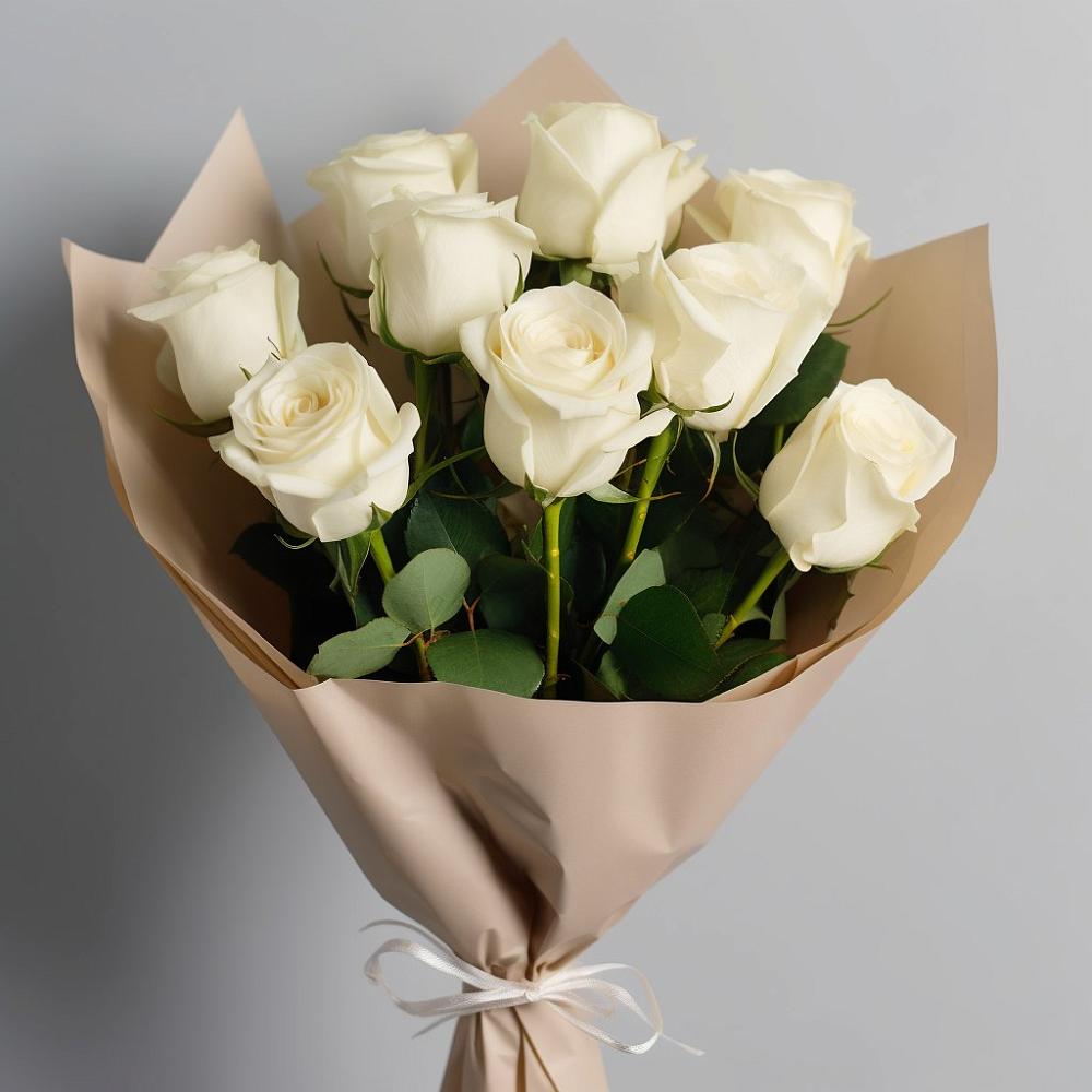 Букет 9 Белых роз Эдлесс Лав в Винодельненском