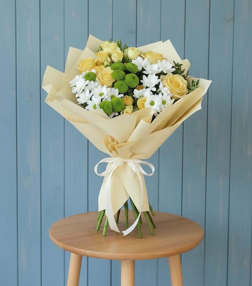 Букет цветов из: Хризантемы и Розы в Винодельненском