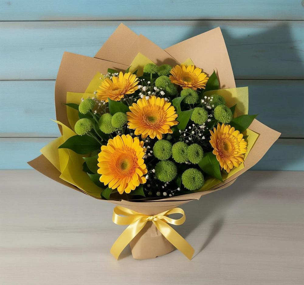 Букет цветов из: Герберы и Хризантемы в Винодельненском