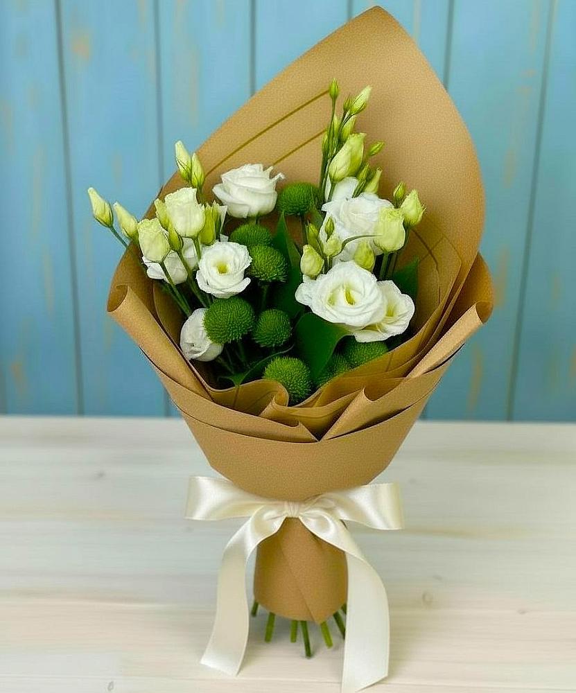 Букет цветов из: Хризантемы и Лизиантусы в Винодельненском