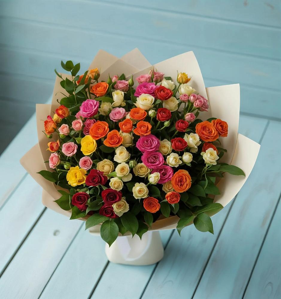Букет Микс из разноцветных кустовых роз в Винодельненском