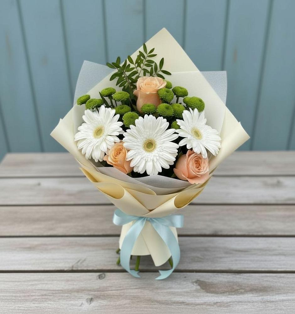 Букет цветов из: Герберы, Розы и Хризантемы в Винодельненском