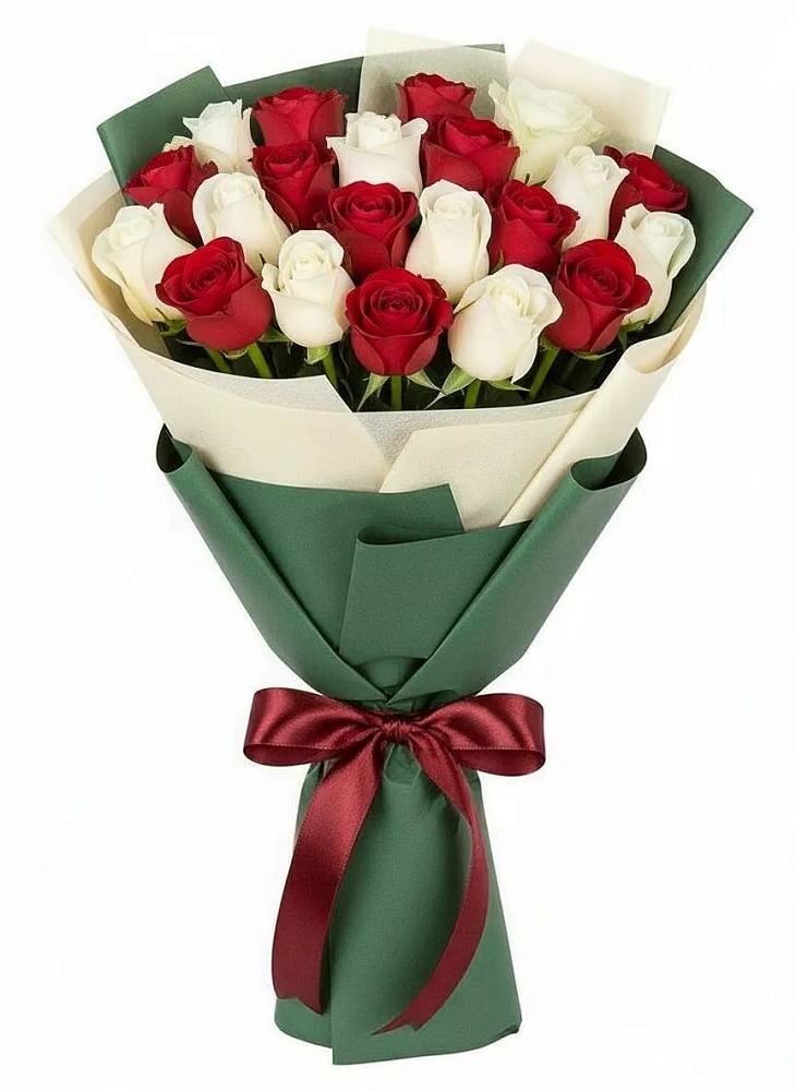 Букет Микс из красных и белых роз в Винодельненском