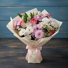 Букет цветов из:  Хризантемы, Альстромерии и Розы в Винодельненском