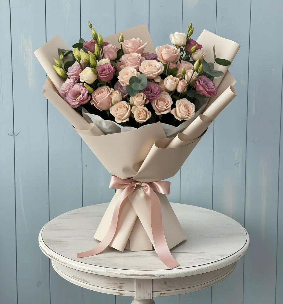 Букет цветов из: Розы и Лизиантусы в Винодельненском