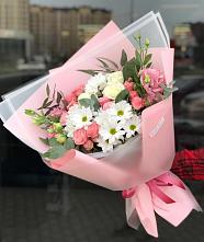 Букет цветов из:  Розы, Лизиантусы и Хризантемы в Винодельненском