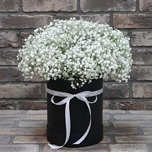 Цветочная композиция из Гипсофила в шляпной коробке в Винодельненском