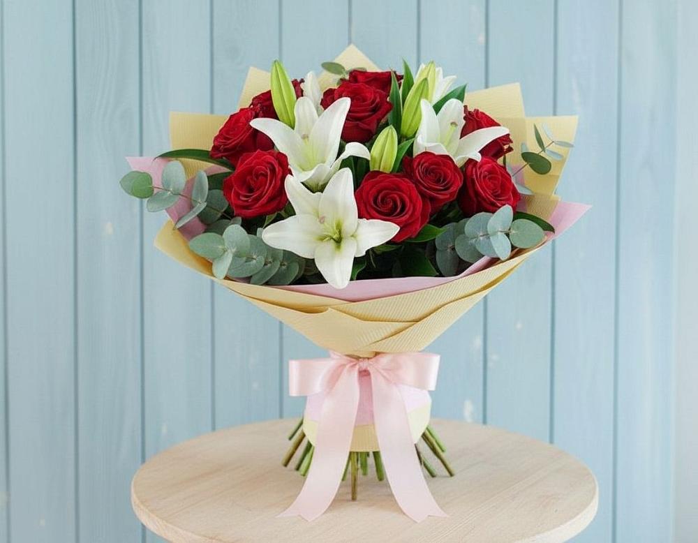 Букет цветов из: Лилии и Розы в Винодельненском